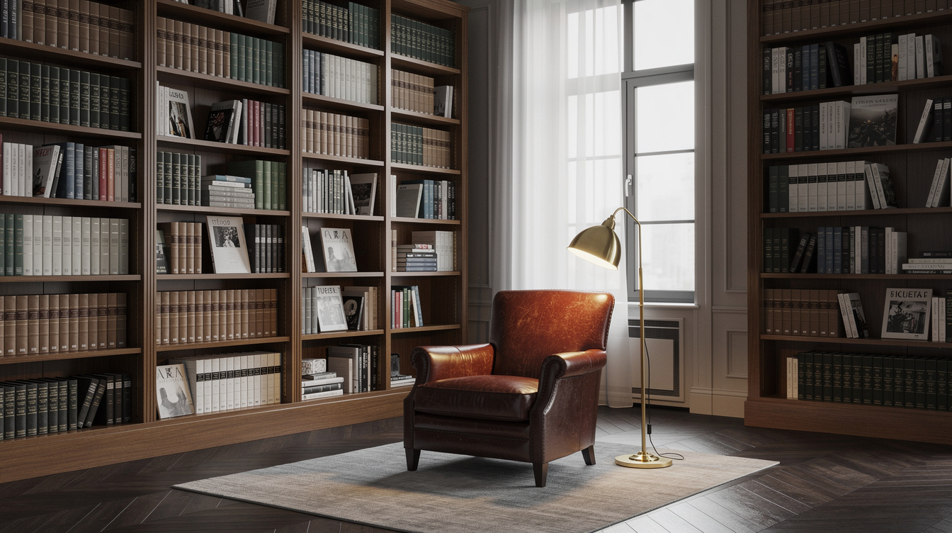 Editorial office library with shelves full of magazines and books