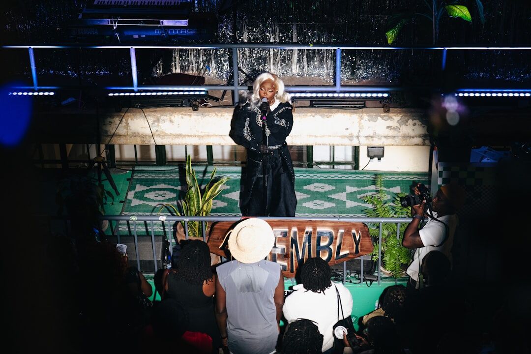 celebrity giving interview on stage