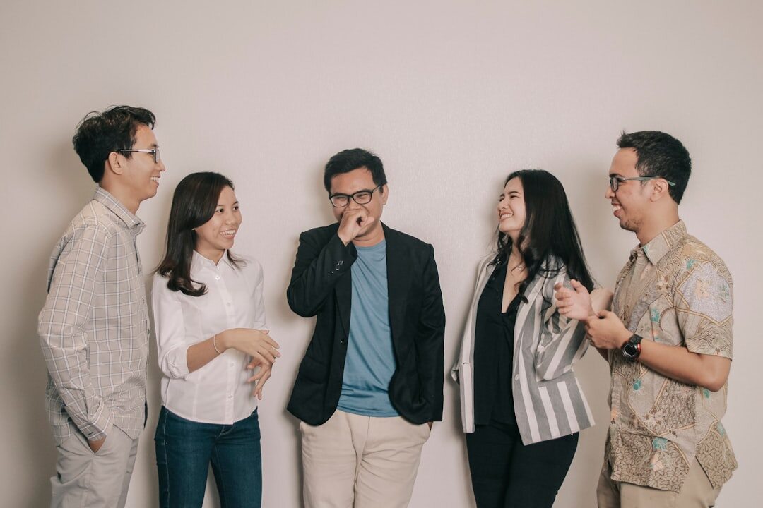 group of celebrities talking